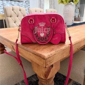 Juicy Couture Bright Pink Crossbody Satchel with Heart Charm